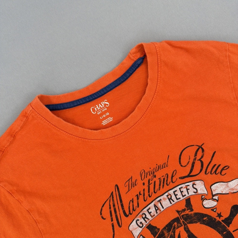 Vintage Chaps Ralph Lauren Womens Large Orange Graphic Tee Nautical Y2K
